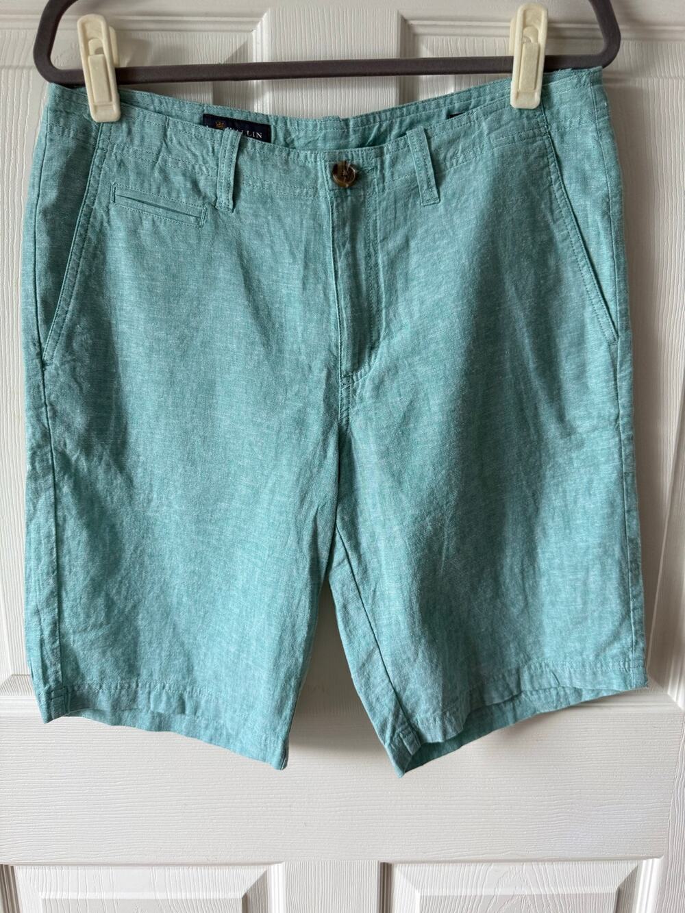 Wallin & Bros. Men’s Teal Linen Blend Flat Front Shorts Size 33W